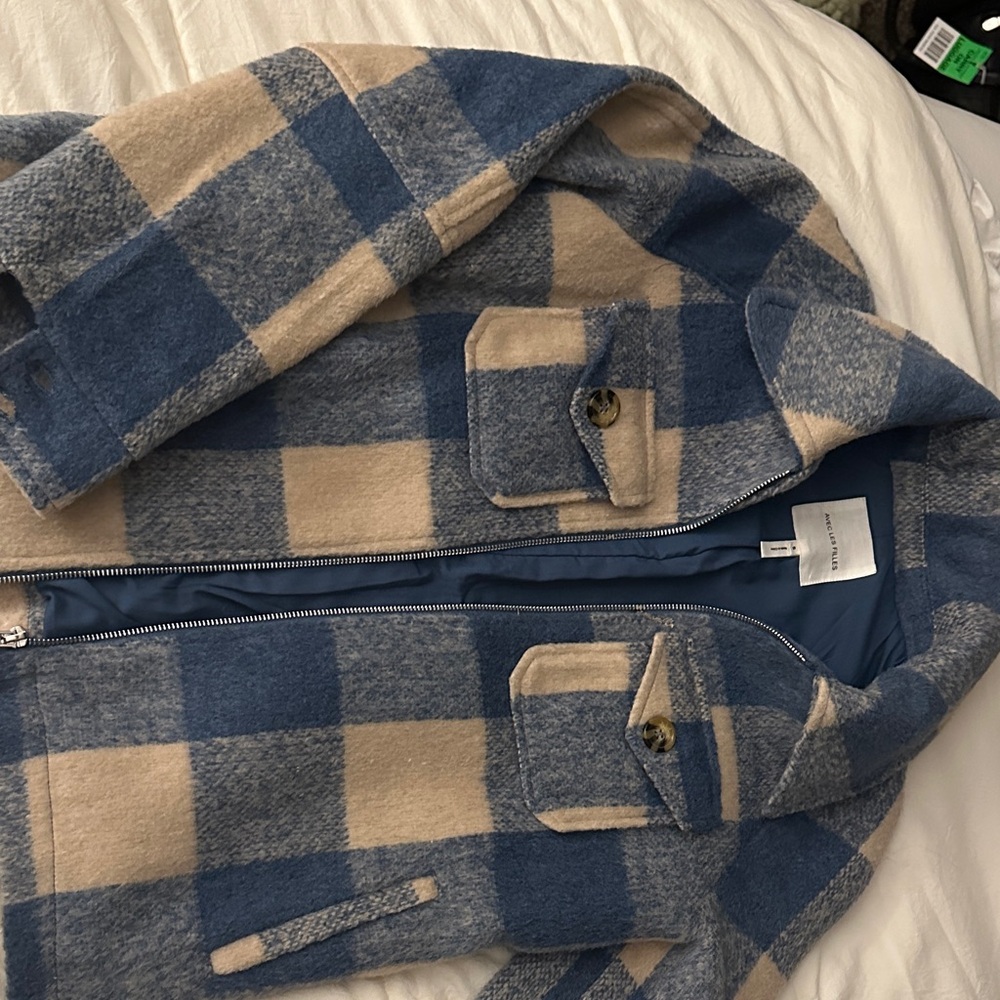 Avec Les Filles Blue and Tan Plaid Jacket